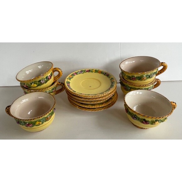 Vtg BITOSSI Italy Della Robbia Coffee Set Cups Saucers Sugar Hand Painted Yellow - Picture 13 of 16